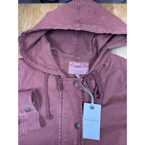 NWT Lucky Brand Jacket Women's XS Maroon Red Hooded Utility Military Stretch - Picture 5 of 16